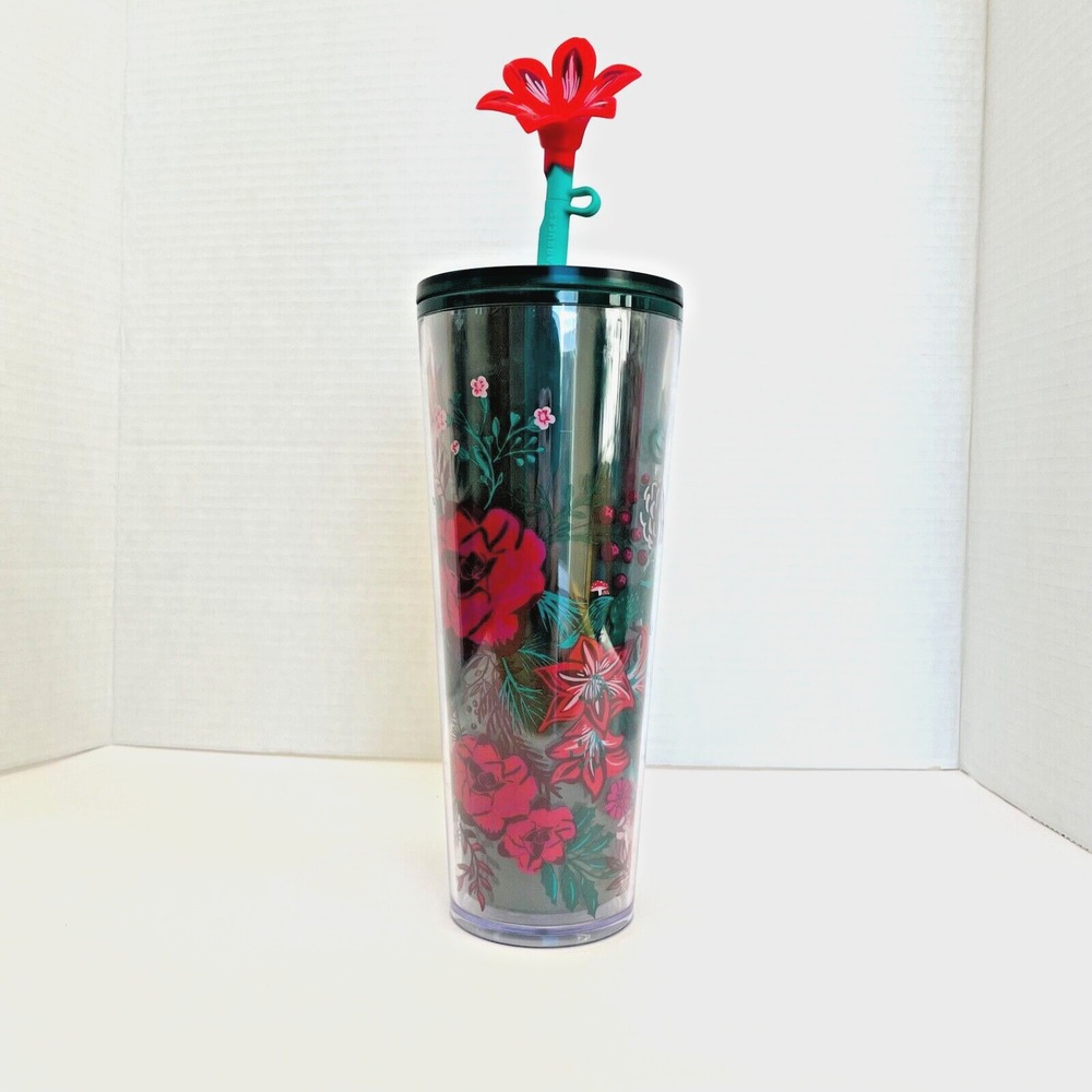 Starbucks Silicone Winter 2022 Poinsettia Venti tumbler 24oz with Flower Topper